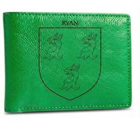 The Ryan Irish Family Crest Coat of Arms Green Pu Leather Wallet Personalised Laser Engraved Bifold