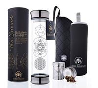 The Sacred Glass Tea Tumbler Bottle with Infuser and Strainer for Loose Leaf or Ice Tea. Cold Brew Coffee or Fruit Water Maker. 410ml Travel Bottle Mug