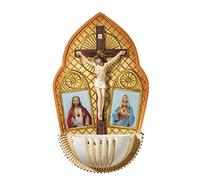 The Sacred Hearts with Crucifix Resin Holy Water Font, 7 1/2 Inch