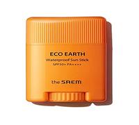The Saem. Sun Cream in Stick. Eco Earth WaterProof Sun Stick. UPF 50. Protects against UV rays. Waterproof. Brightening and anti-ageing. Long-lasting.