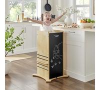 The Safest Learning Tower | FunPod Kitchen Helper Stool for Toddlers | Height-Adjustable Enclosed Learning Tower | Natural with Chalkboards