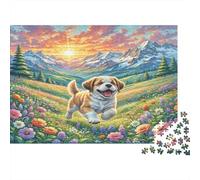 The Saint Bernard Premium Paper Puppy in Mountain Meadow with Flowers DIY Jigsaw Puzzle Decorative Stress Relief 52x38cm/1000pcs