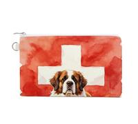 The Saint Bernard & Swiss Flag Coin Purse Small Wallets with Zippered Key Ring Cute Wallet