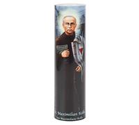 THE SAINTS COLLECTION St Maximilian Kolbe LED Flameless Devotion Prayer Candle, Religious Gift, 6 Hour Timer, Black Plastic Cylinder Candle