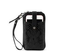 The Sak Women's N/S Silverlake Smartphone Crossbody Bag in Leather, Adjustable Strap, Black Floral Embossed, One Size
