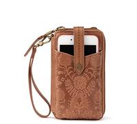 The Sak Women's N/S Silverlake Smartphone Crossbody Bag in Leather, Adjustable Strap, Tobacco Floral Embossed, One Size