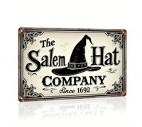The Salem Hat Company Since 1692 Witch Hat Themed Retro Metal Tin Sign for Kitchen Home Holiday Party Wall Decor Vintage Poster Farmhouse Halloween Decor Front Door Decor 8x12 Inch