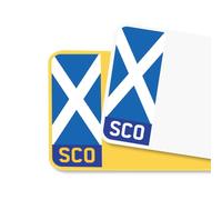 The Saltire Flag Car Number Plate Decorative Vinyl Stickers - Premium Bubble-Free Adhesive Decals - SCO Set of 2 (F&R) - Weatherproof, Easy Application - Made in UK (SCO, Blue)