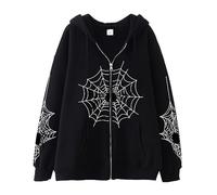 The Same Style For Men And Women Simple Fashion Set Sudden Sports Sweatshirt, Printed Spider Web Zipper Sweatshirt Spring And Autumn Men'S Solid Color Hoodie American Retro Casual Y3K Jacket Black