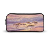 The Sandpiper Birds on Beach Pen Holder Pouch Large Storage Pencil Case with Zippered Stationery Bag Office