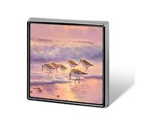 The Sandpiper Birds on Beach Square Metal Brooches 1 Inch Memorial Badges Exquisite Decorations Pins for Clothing