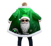 The Santa Claus Costume with Fleece Hood, Long Sleeves, Plus Sizes | Men Comfortable Winter Coat with Fun and Funky 3D Printed Pattern Festive Outfit for Christmas Theme Parties