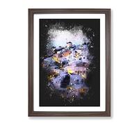 The Santorini Skyline In Greece Paint Splash Modern Framed Print | A2 Walnut Framed Wall Art | Ready to Hang | Modern Cityscape Picture | Living Room Bedroom Lounge Office