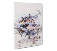 The Santorini Skyline in Greece Watercolour Canvas Print | Gallery Wrapped 30mm Frame Wall Art | 30x20 inches | Ready to Hang | Modern Cityscape Picture | Living Room Bedroom Lounge Office