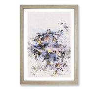 The Santorini Skyline in Greece Watercolour Framed Print | A2 Oak Framed Wall Art | Ready to Hang | Modern Cityscape Picture | Living Room Bedroom Lounge Office