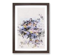 The Santorini Skyline in Greece Watercolour Framed Print | A2 Walnut Framed Wall Art | Ready to Hang | Modern Cityscape Picture | Living Room Bedroom Lounge Office