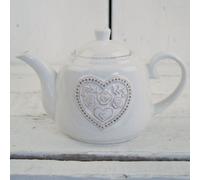 The Satchville Gift Company White Ceramic Teapot With Floral Heart Detail