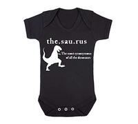 The.sau.rus Thesaurus Dinosaur Baby Grow Vest, 3-6 Months, Black