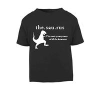 The.sau.rus Thesaurus Dinosaur Short Sleeve Cotton Kids t Shirt, 2-3 Years, Black