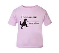 The.sau.rus Thesaurus Dinosaur Short Sleeve Cotton Kids t Shirt, 2-3 Years, Pastel Pink