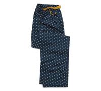 THE SAVILE ROW COMPANY LONDON Men's 100% Cotton Soft Pyjama Bottom Lounge Pants - Navy Yellow Fleur De Lys Print - Medium