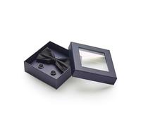 THE SAVILE ROW COMPANY LONDON Men's 100% Silk Ready Bow Tie & Cufflink Gift Set - Black