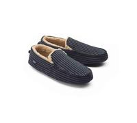 THE SAVILE ROW COMPANY LONDON Men's Classic Faux Fur Lined Moccasin Slippers - Grey Black Pinstripe Herringbone - 9