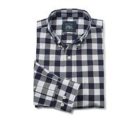 THE SAVILE ROW COMPANY LONDON Men's Classic Fit Button Down Long Sleeve Cotton Twill Casual Shirt - Navy White Bold Check - Medium