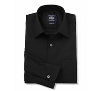 THE SAVILE ROW COMPANY LONDON Men's Classic Fit Cotton Dobby Long Sleeve Formal Shirt - Single Cuff - Black - 20" Collar - Standard