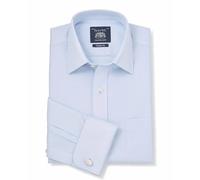 THE SAVILE ROW COMPANY LONDON Men's Classic Fit Cotton Dobby Non-Iron Double Cuff Formal Shirt - Light Blue - 18" Collar - Standard Sleeve