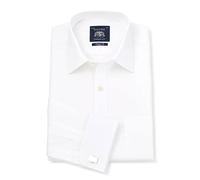 THE SAVILE ROW COMPANY LONDON Men's Classic Fit Cotton Poplin Double Cuff Formal Shirt - White - 18" Collar