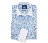 THE SAVILE ROW COMPANY LONDON Men's Classic Fit Cotton Poplin Double Cuff Winchester Formal Shirt - Blue Floral Print - 18" Collar