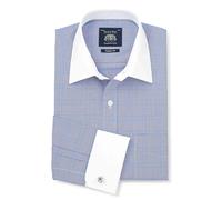 THE SAVILE ROW COMPANY LONDON Men's Classic Fit Cotton Poplin Double Cuff Winchester Formal Shirt - Navy Orange Check - 18.5" Collar