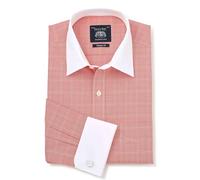 THE SAVILE ROW COMPANY LONDON Men's Classic Fit Cotton Poplin Double Cuff Winchester Formal Shirt - Red Prince of Wales Check - 15.5" Collar