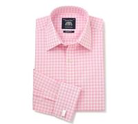 THE SAVILE ROW COMPANY LONDON Men's Classic Fit Cotton Poplin Formal Shirt - Double Cuff - Pink White Gingham Check - 19.5" Collar - Standard