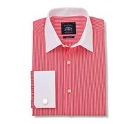 THE SAVILE ROW COMPANY LONDON Men's Classic Fit Cotton Poplin Formal Shirt - Double Cuff - Red White Stripe - 17" Collar - Lengthened