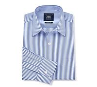 THE SAVILE ROW COMPANY LONDON Men's Classic Fit Cotton Poplin Long Sleeve Formal Dress Shirt - Single Cuff - Blue Striped - 19" Collar - Standard