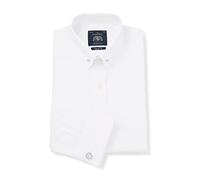 THE SAVILE ROW COMPANY LONDON Men's Classic Fit Cotton Poplin Pin Collar Shirt - Double Cuff - 18" Collar - White - Standard
