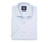 THE SAVILE ROW COMPANY LONDON Men's Classic Fit Cotton Poplin Short Sleeve Formal Shirt - Light Blue Check - 15.5" Collar