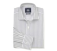 THE SAVILE ROW COMPANY LONDON Men's Classic Fit Cotton Poplin Single Cuff Formal Shirt - Khaki White Stripe - 16.5" Collar
