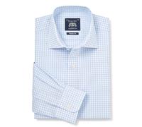 THE SAVILE ROW COMPANY LONDON Men's Classic Fit Cotton Poplin Single Cuff Formal Shirt - Pale Blue/White Gingham Check - 16.5" Collar
