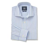 THE SAVILE ROW COMPANY LONDON Men's Classic Fit Cotton Poplin Single Cuff Formal Shirt - White Blue Stripe - 16.5" Collar
