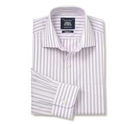 THE SAVILE ROW COMPANY LONDON Men's Classic Fit Cotton Poplin Single Cuff Formal Shirt - White Lilac Stripe - 20" Collar