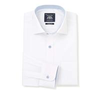 THE SAVILE ROW COMPANY LONDON Men's Classic Fit Cotton Poplin Single Cuff Formal Shirt - White with Contrast Detail - 20" Collar - Standard