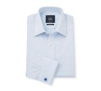 THE SAVILE ROW COMPANY LONDON Men's Classic Fit Cotton Twill Formal Shirt - Double Cuff - Sky Blue - 16.5" Collar - Lengthened