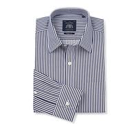 THE SAVILE ROW COMPANY LONDON Men's Classic Fit Cotton Twill Non-Iron Formal Dress Shirt - Single Cuff - Navy White Stripe - 20" Collar - Standard