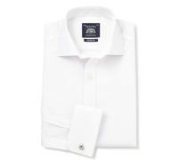 THE SAVILE ROW COMPANY LONDON Men's Classic Fit Non-Iron Cotton Poplin Double Cuff Formal Shirt - White - 17" Collar