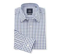 THE SAVILE ROW COMPANY LONDON Men's Classic Fit Pinpoint Non-Iron Formal Shirt - Single Cuff - White Blue Check - 18" Collar - Standard Sleeve
