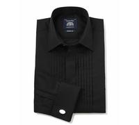 THE SAVILE ROW COMPANY LONDON Men's Classic Fit Pleated Front Black Evening Dress Shirt - Double Cuff - 15.5" Collar - Standard