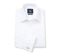 THE SAVILE ROW COMPANY LONDON Men's Classic Fit Textured Cotton Formal Shirt - Double Cuff - White - 17" Collar - Standard
